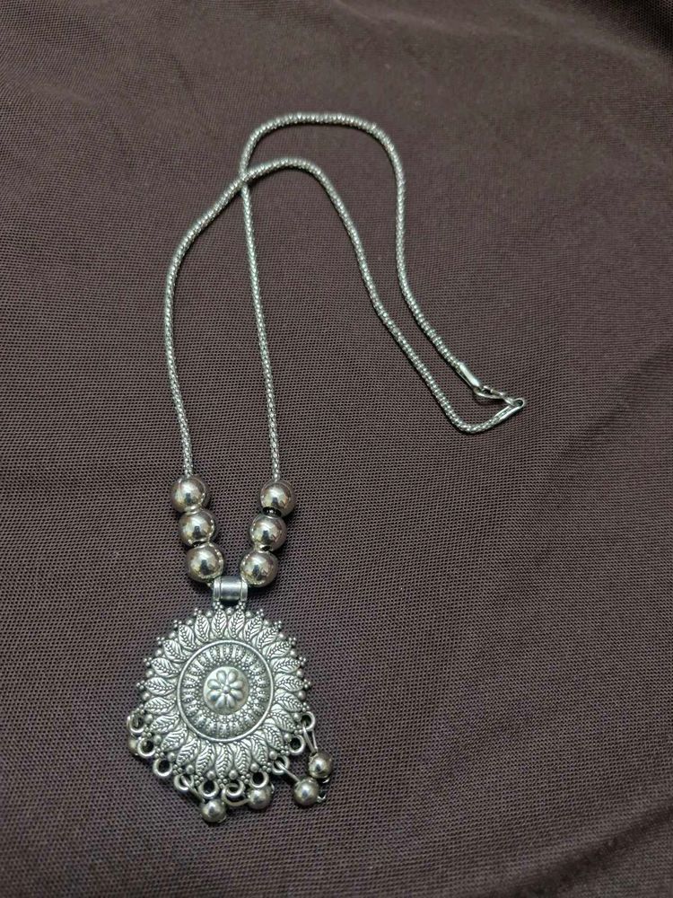 Boho Silver Oxidised Necklace