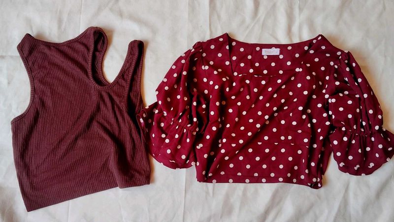 Maroon Polka Dot Top &amp; Ribbed Tank Set