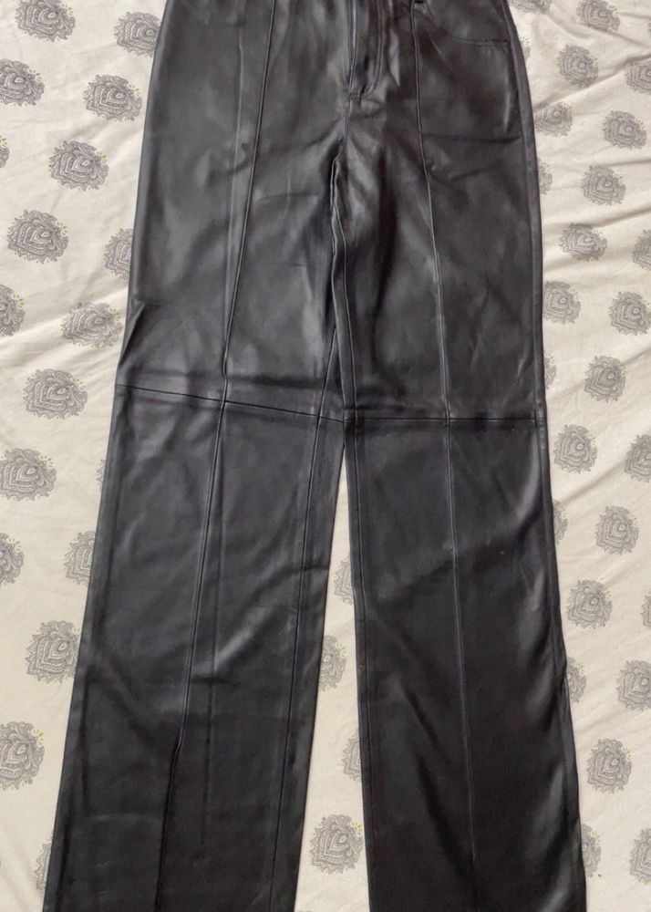 Mango Black Faux Leather Pants
