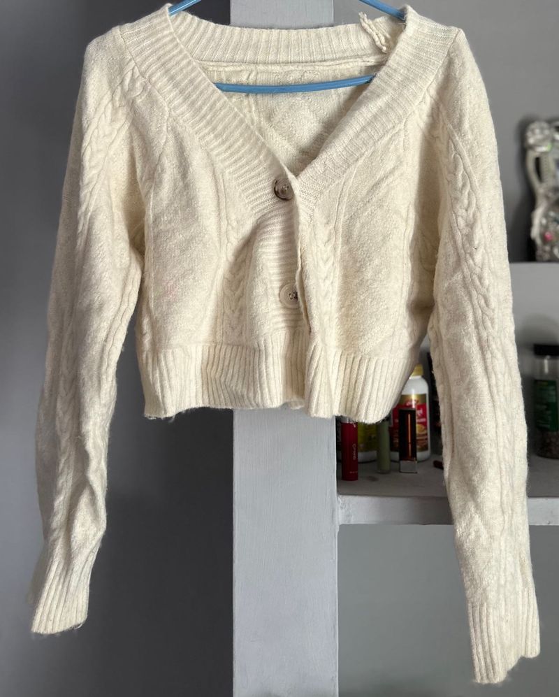 Cream Cable Knit Cropped Cardigan