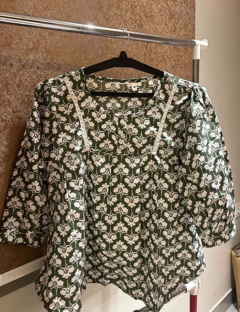 M size Green Floral Print Kurta