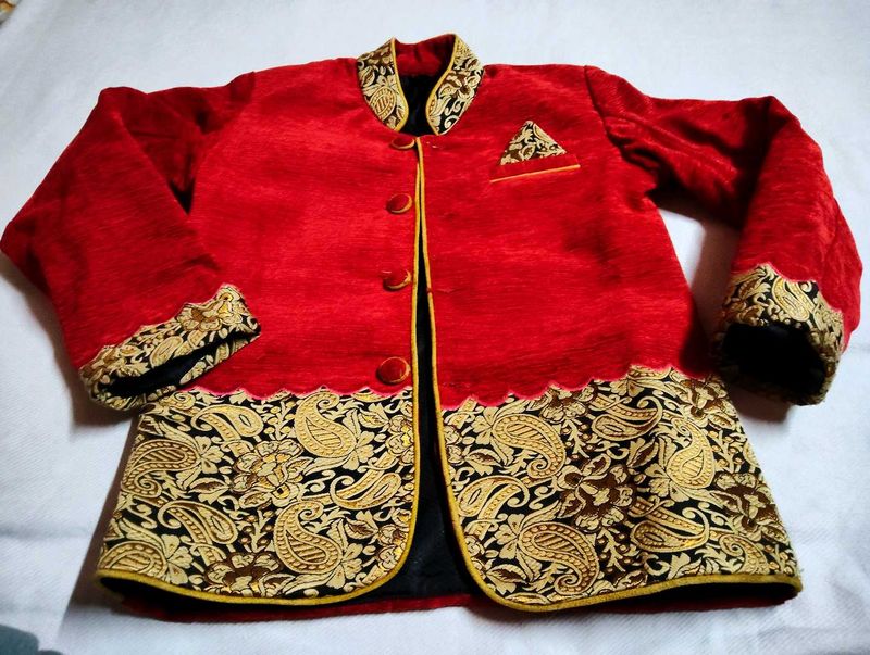 Red &amp; Gold Ethnic blazer for your lil hero