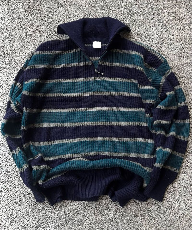 Striped Quarter-Zip Knit Sweater