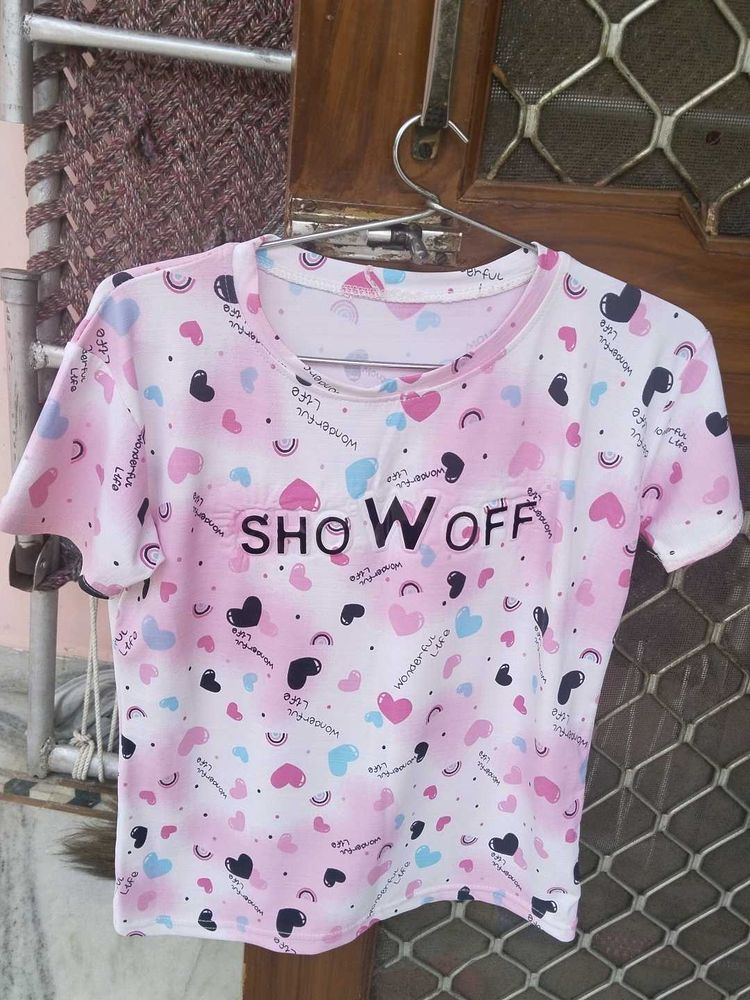 Cute Heart Print "Show Off" T-Shirt  soft fabric