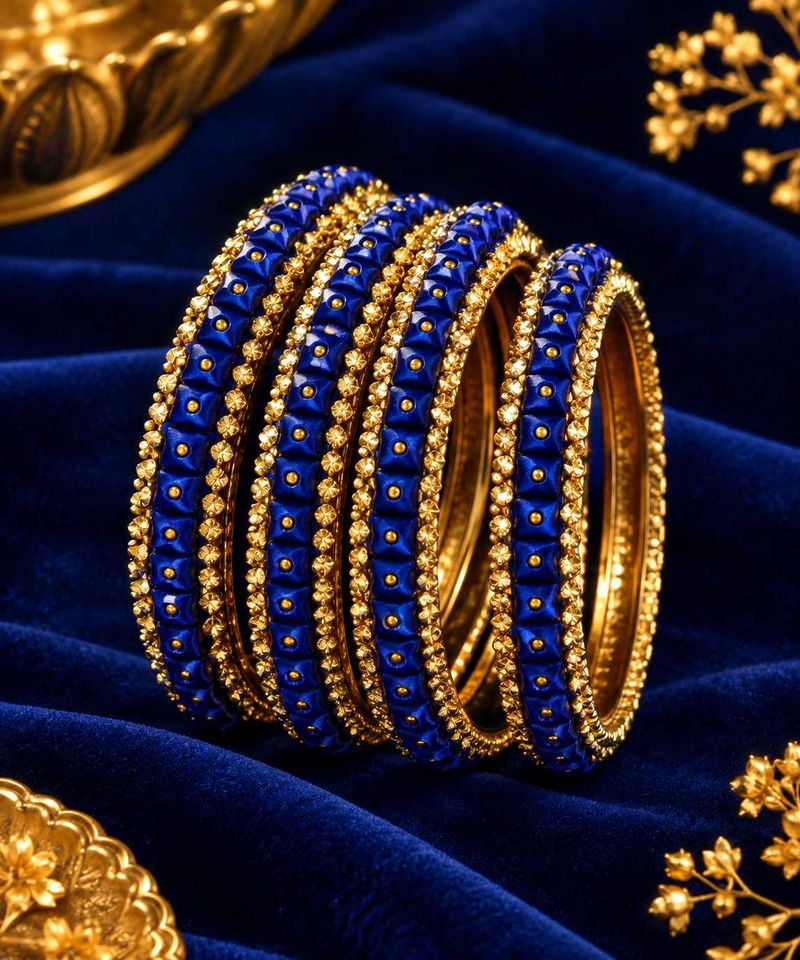 Elegant Blue &amp; Gold Bangles Set