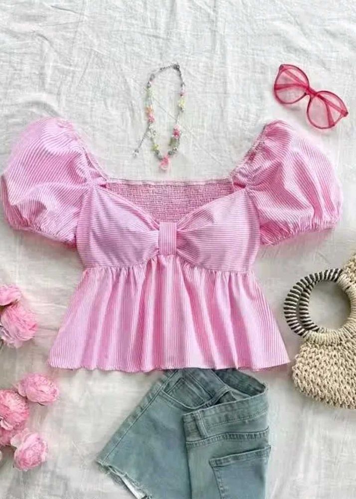 Pink Striped Puff Sleeve Top