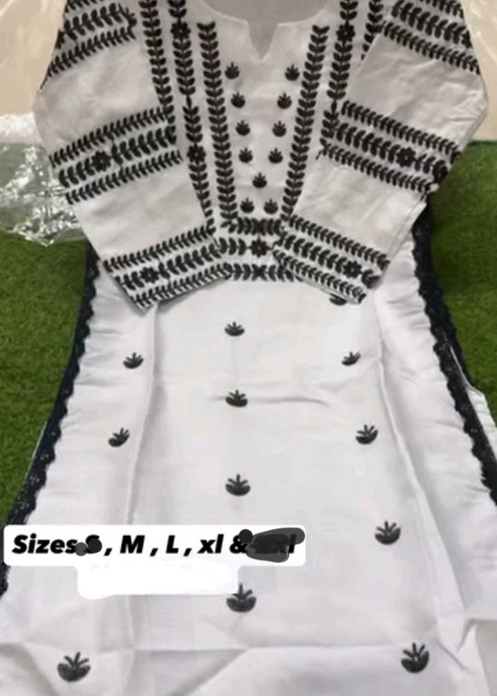New White Kurta with Black Embroidery