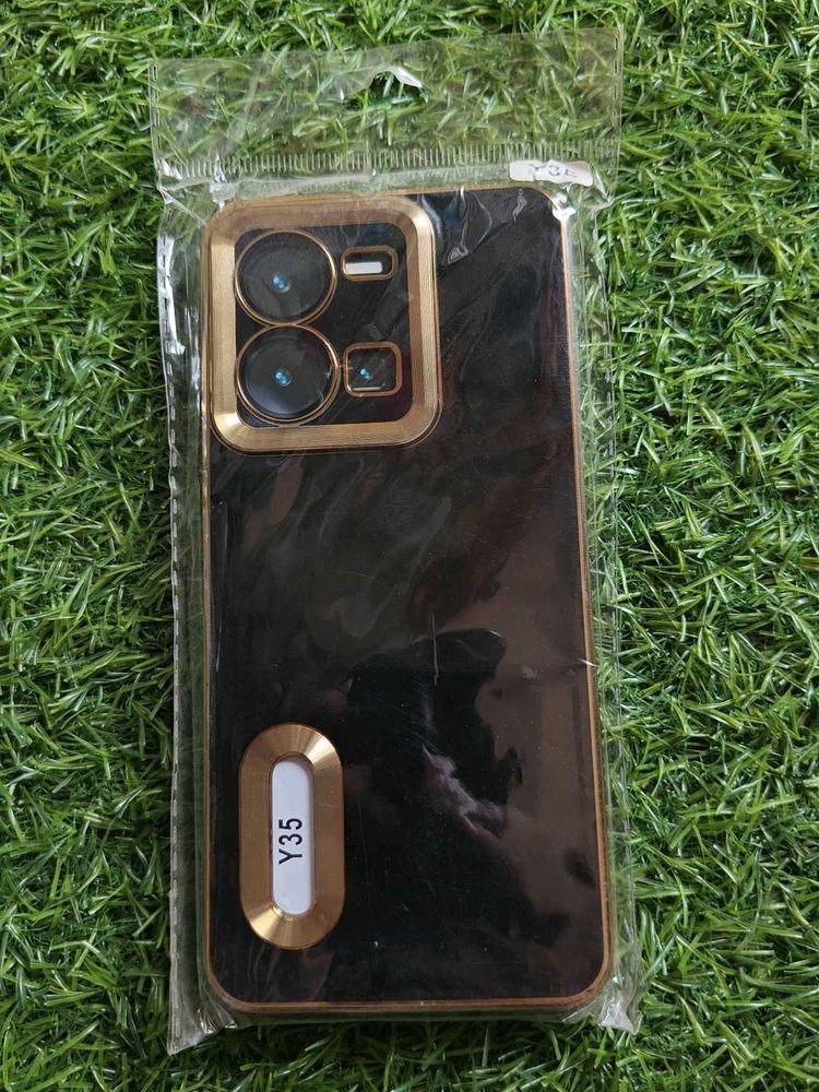 vivo y35 Stylish Black Phone Case with Gold Trim