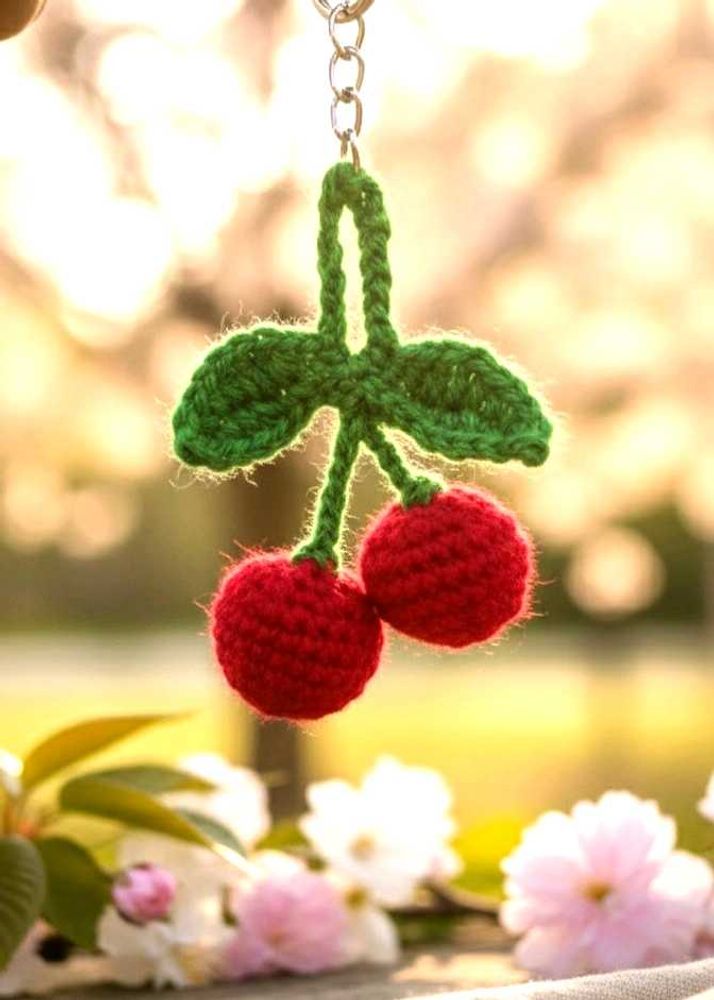 Crochet Cherry Keychain,🍒