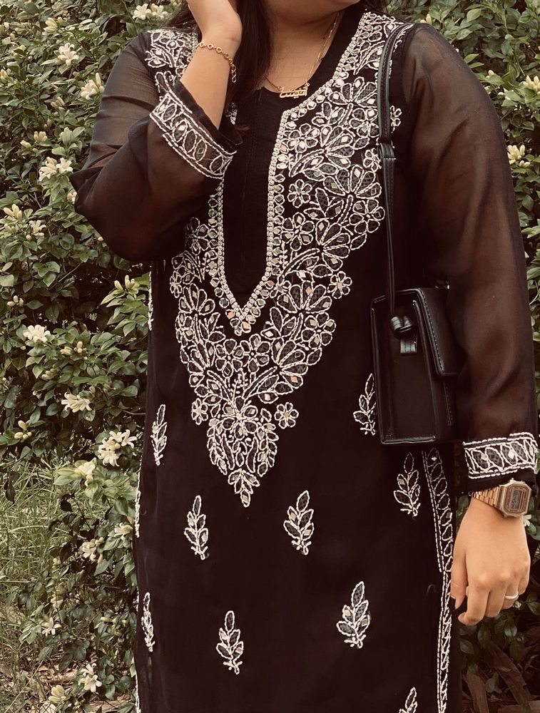 Elegant Black chickenkari Kurta