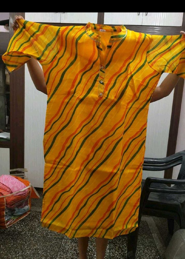 kota doriya Yellow Striped Kurta