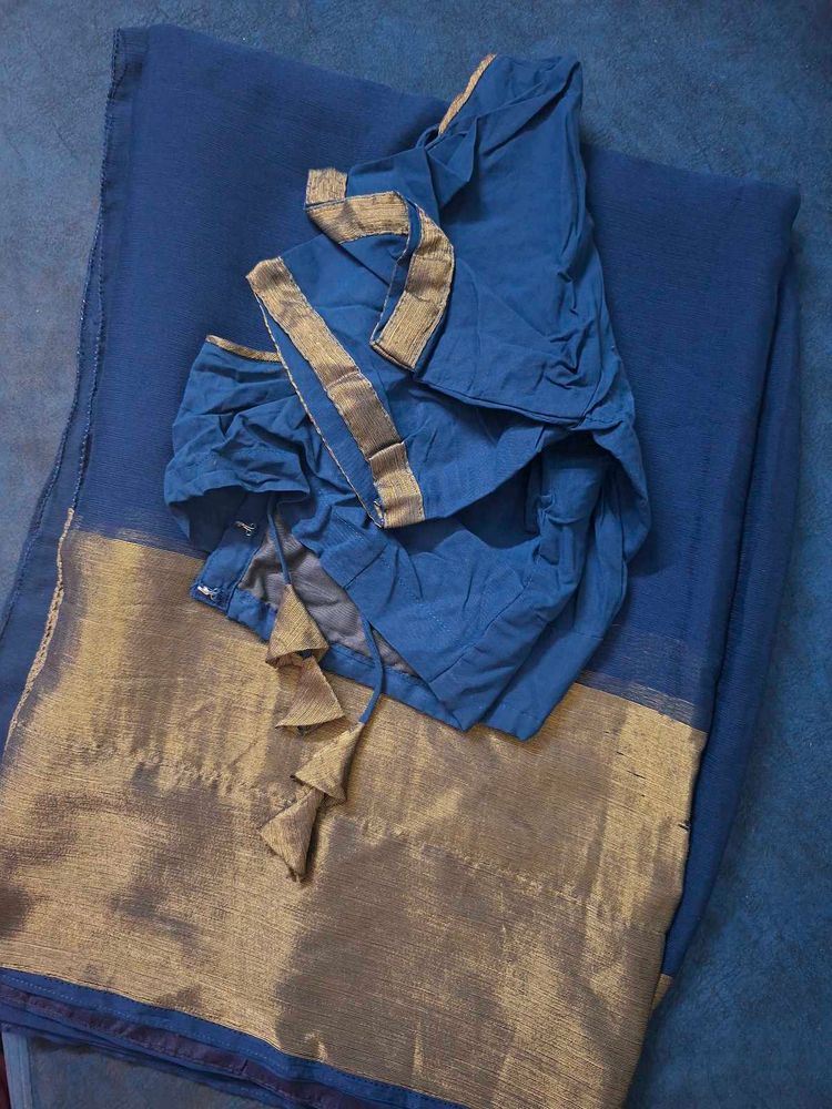 Elegant Blue Saree with Gold Border