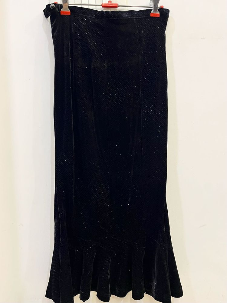 Black Velvet Ruffle Skirt