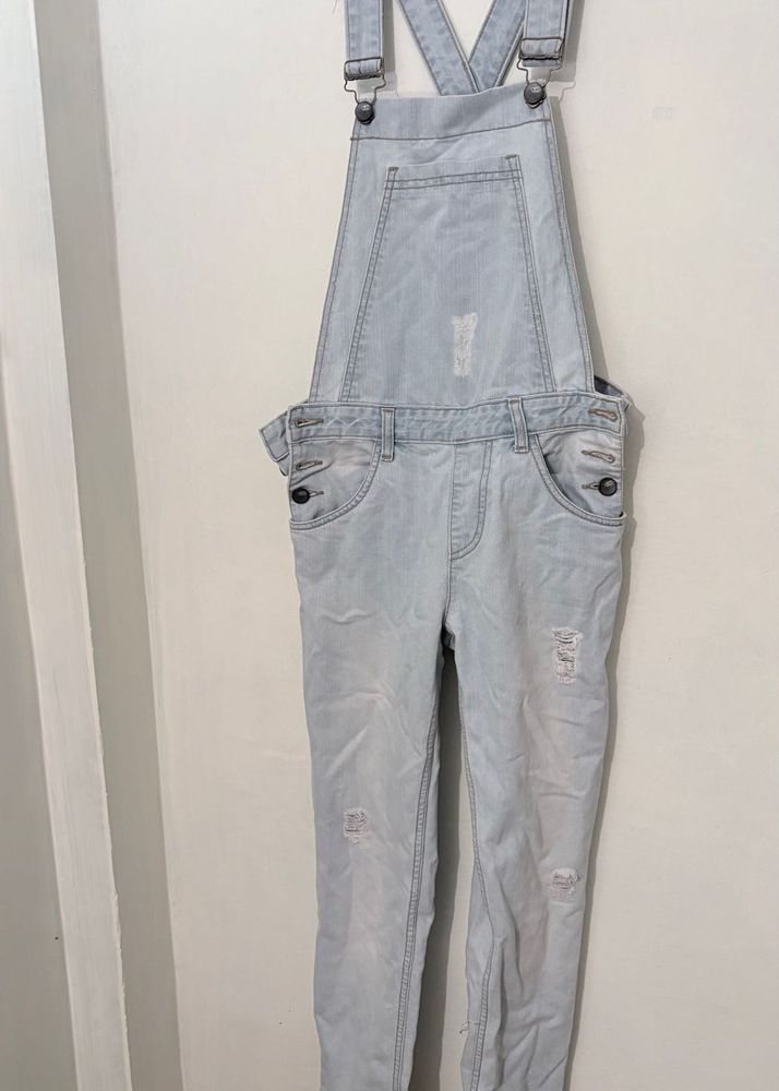 Light Wash Distressed Denim Overalls