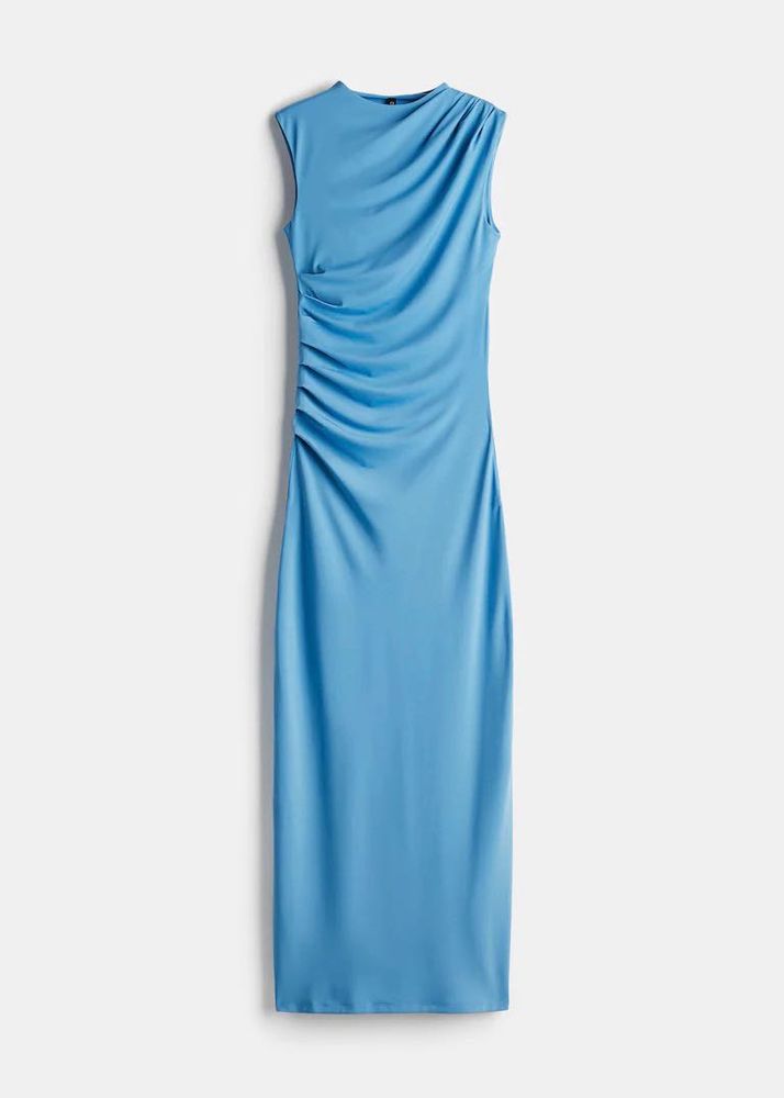 🐬🧵Elegant Ruched Blue Midi Dress