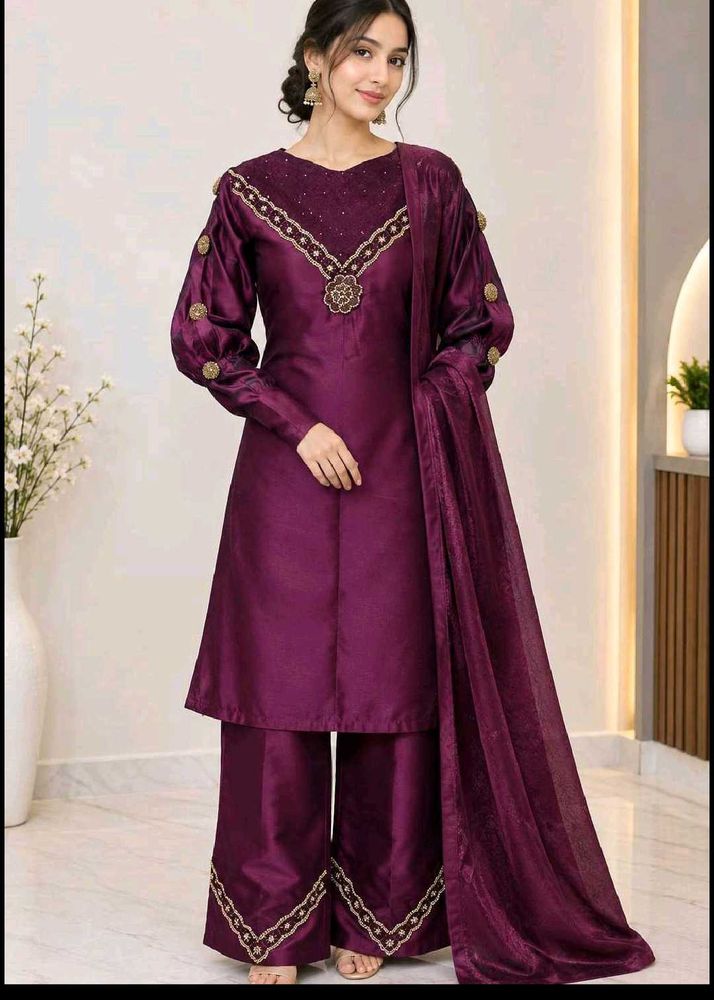 Elegant Purple Kurta Set with Palazzo