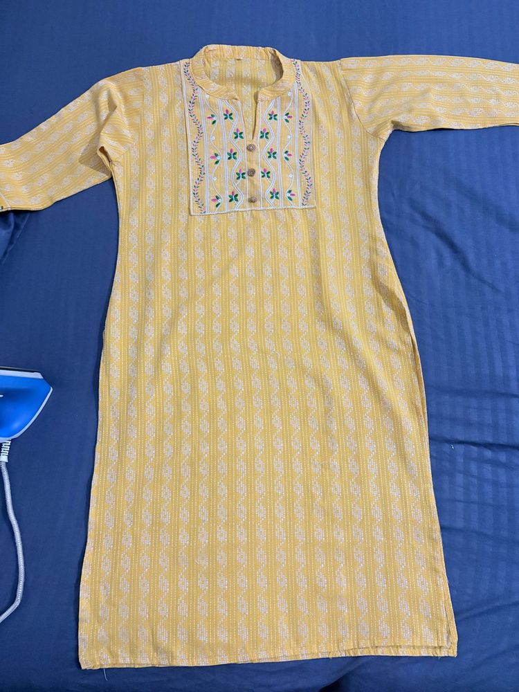 Yellow Printed Kurta