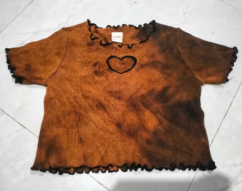 Y2K Heart Graphic Bleached Top
