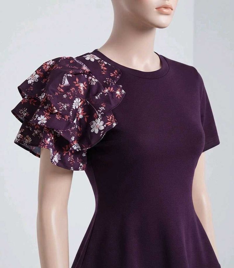 Chic Purple Top with Floral Ruffle Sleeves