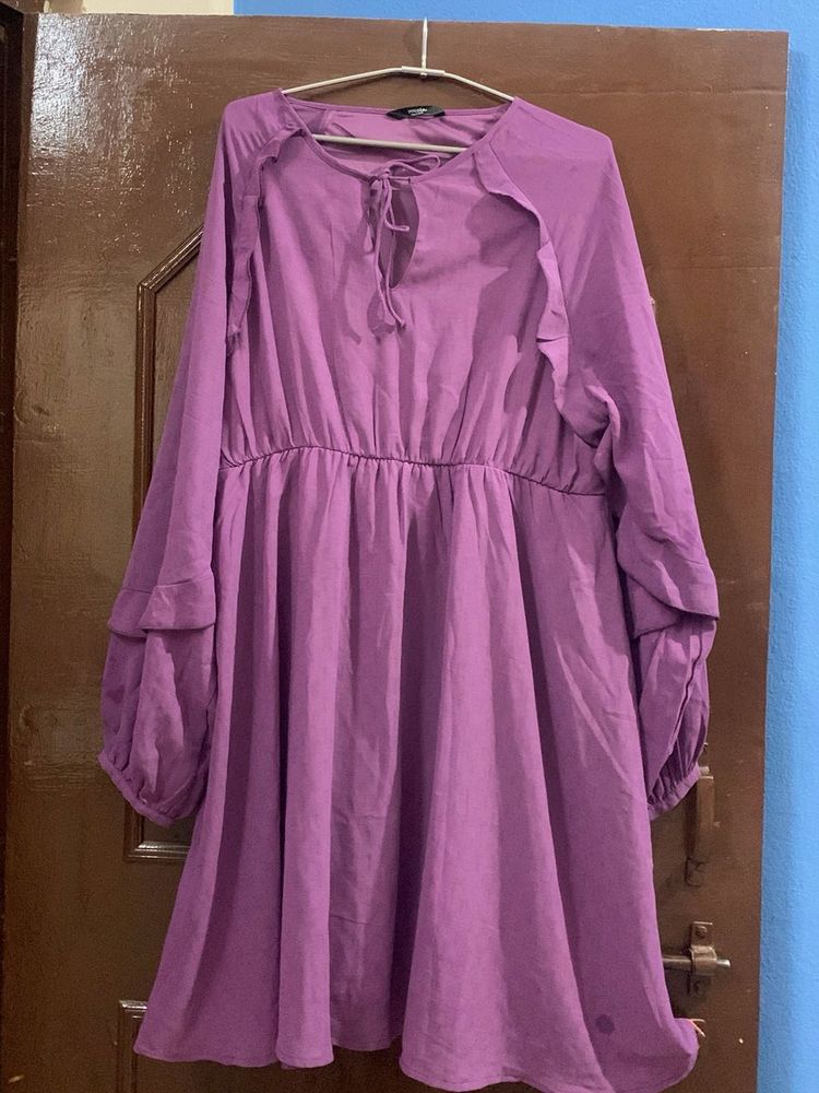 Flowy Purple Ruffled Sleeve Dress