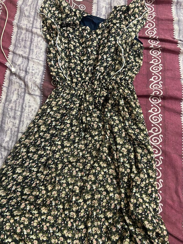 Price Drop Black Printed Floor Length Gown