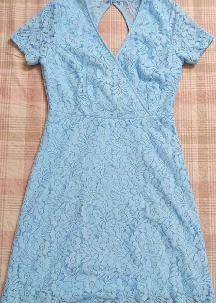 Light Blue Lace Wrap Dress