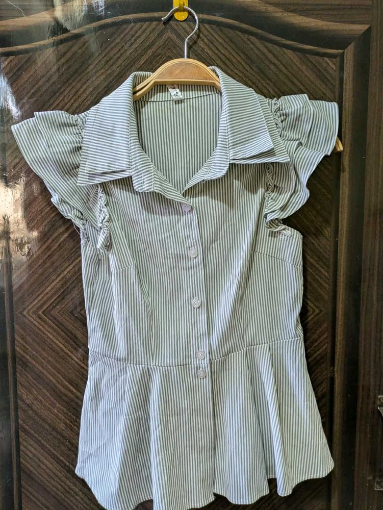 Striped Button-Up Peplum Top