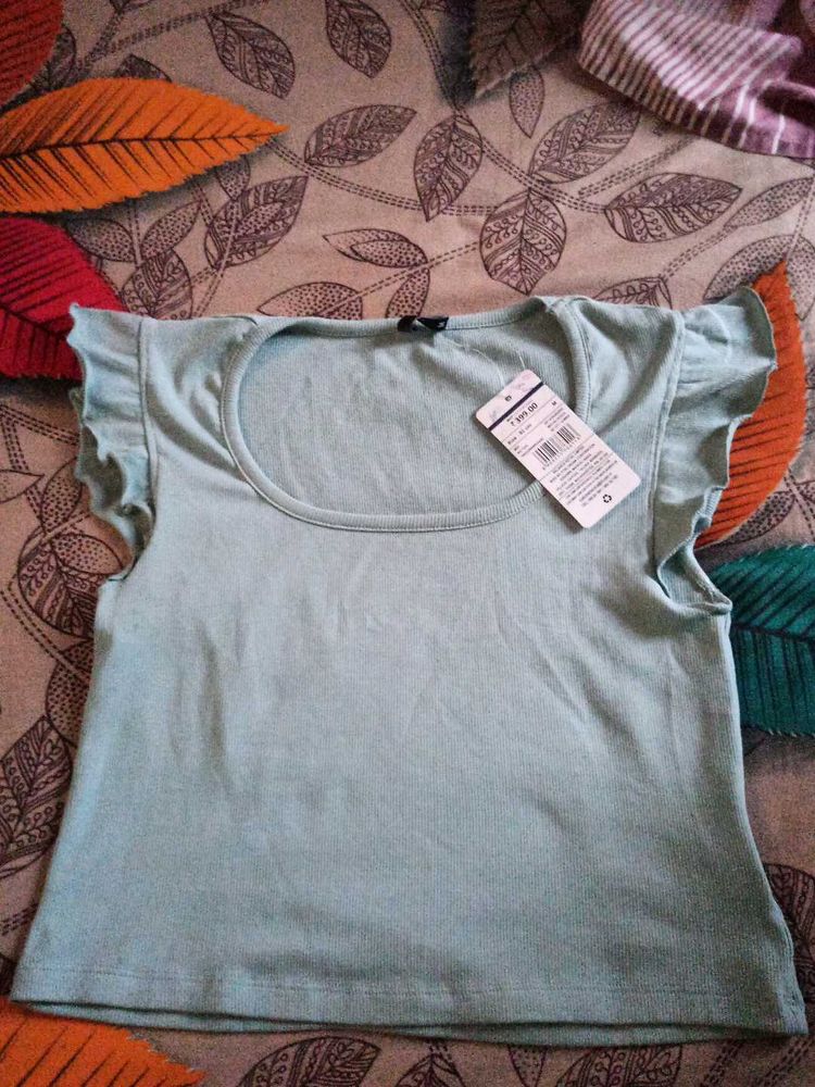 Light Blue Ruffle Sleeve Top