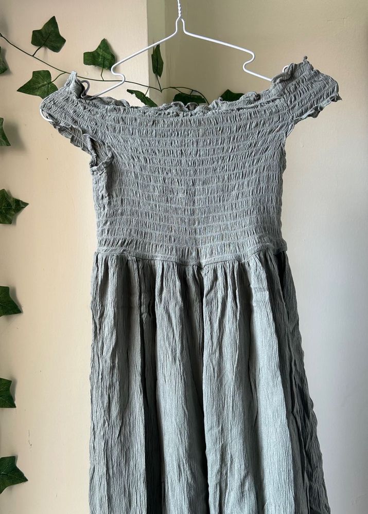 Smocked Off-Shoulder Midi Dress