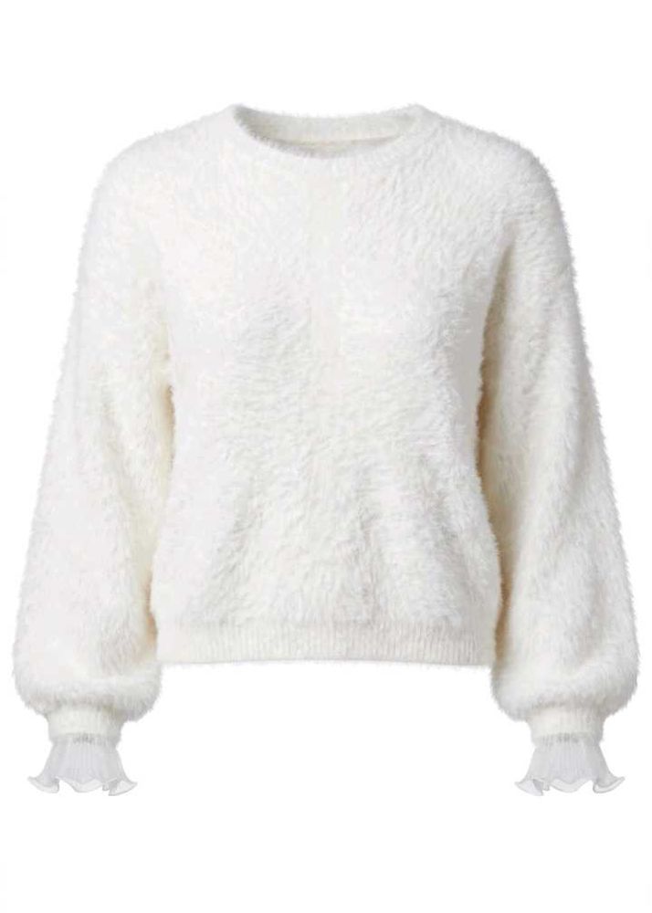 Cozy Fuzzy Knit Sweater with Ruffled Cuffs