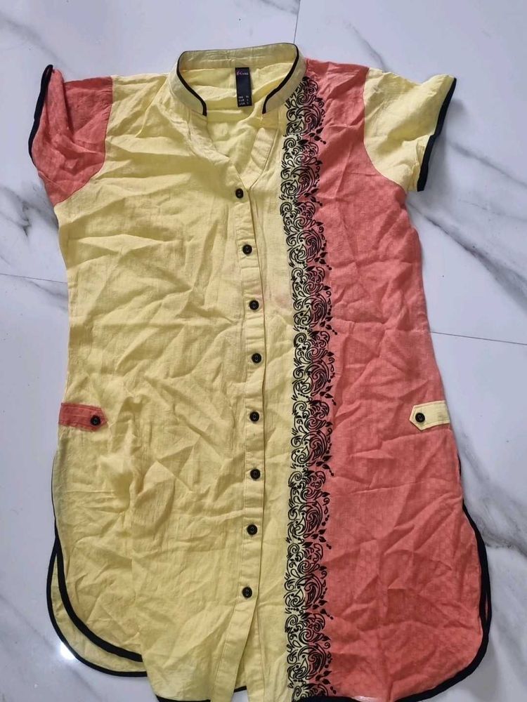 Stylish Yellow &amp; Peach Kurta