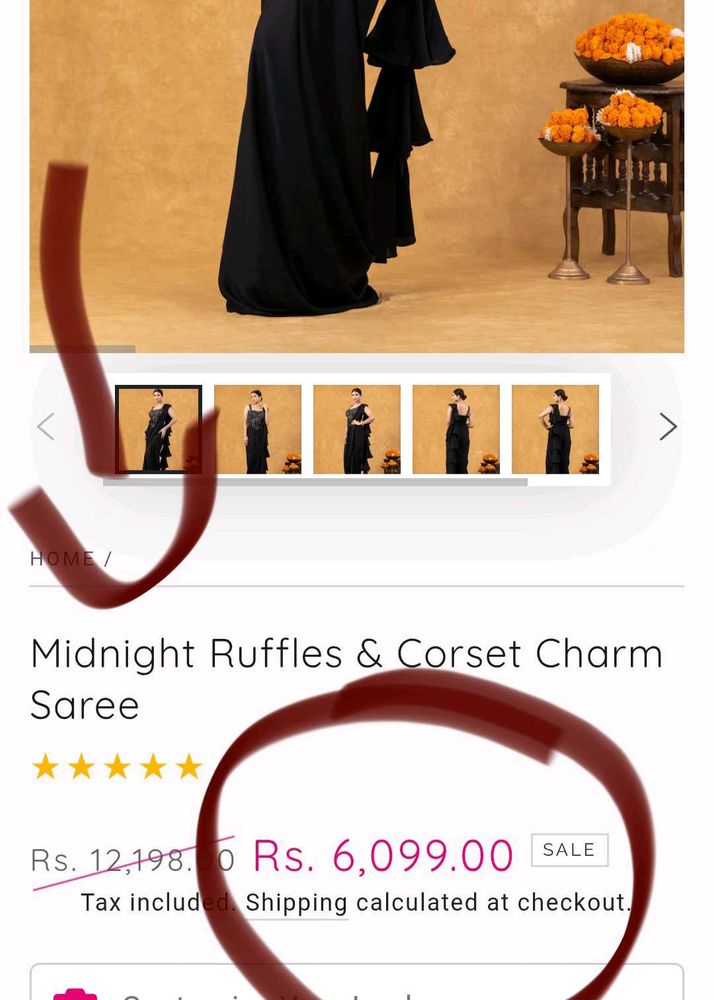 🌸 Shining Black Ruffle Saree 🌸