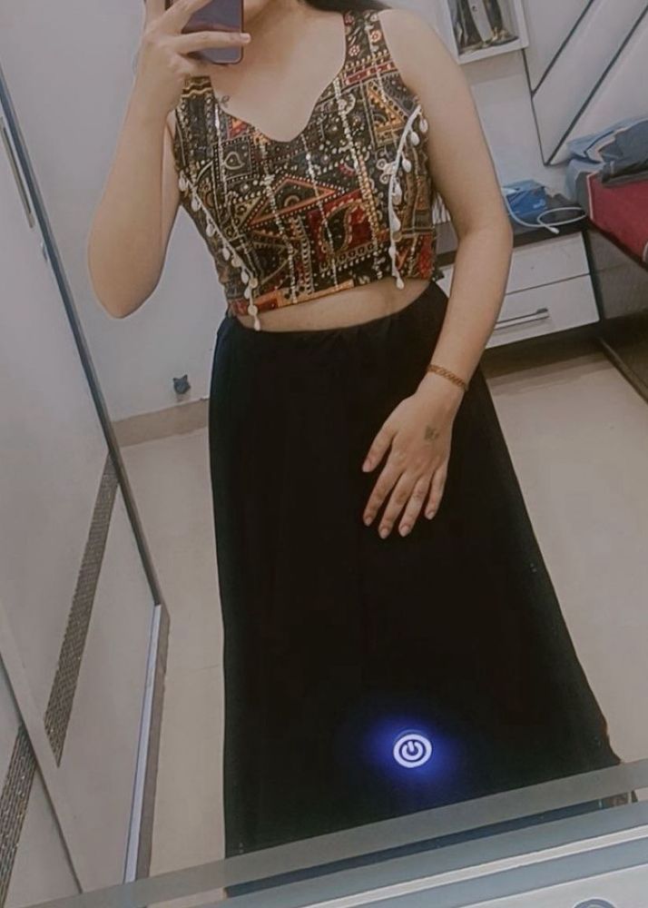Embroidered Crop Top &amp; Skirt Set