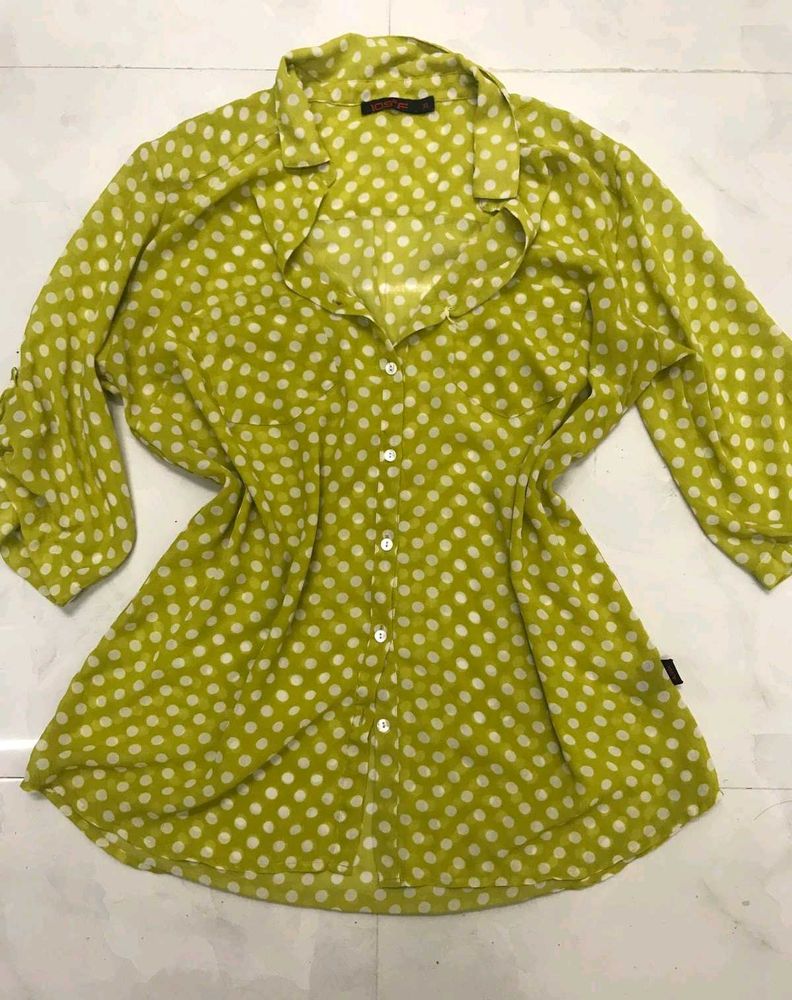 Cute Lime Green Polka Dot Button-Up Shirt