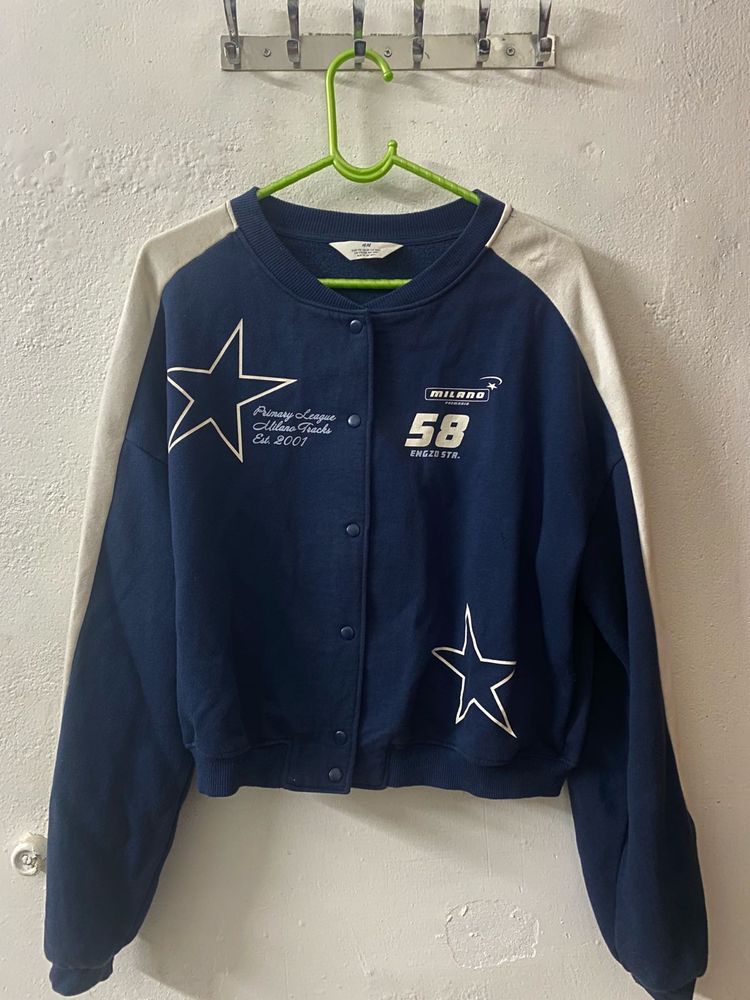 H&amp;M Navy Blue Bomber Jacket with Stars