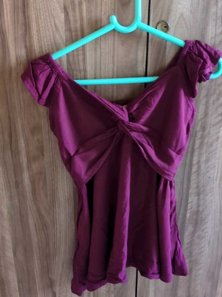 Burgandy Twist Front Off-Shoulder Top