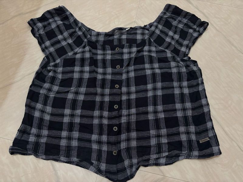 Chic Plaid Off-Shoulder Top