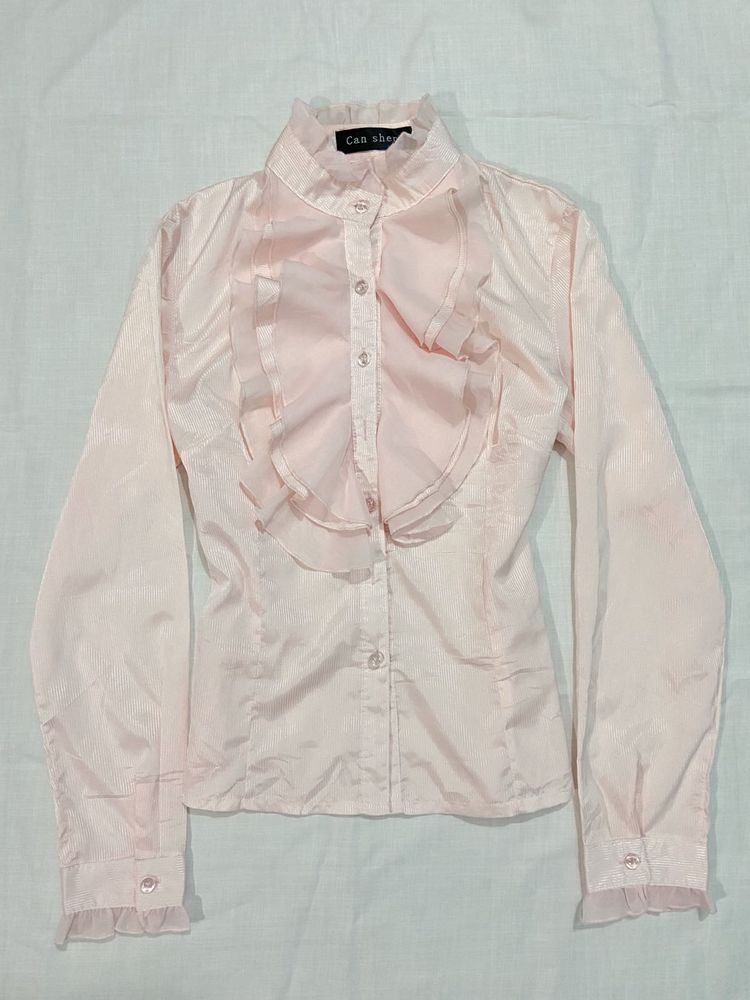 Chic Pink Ruffle Blouse