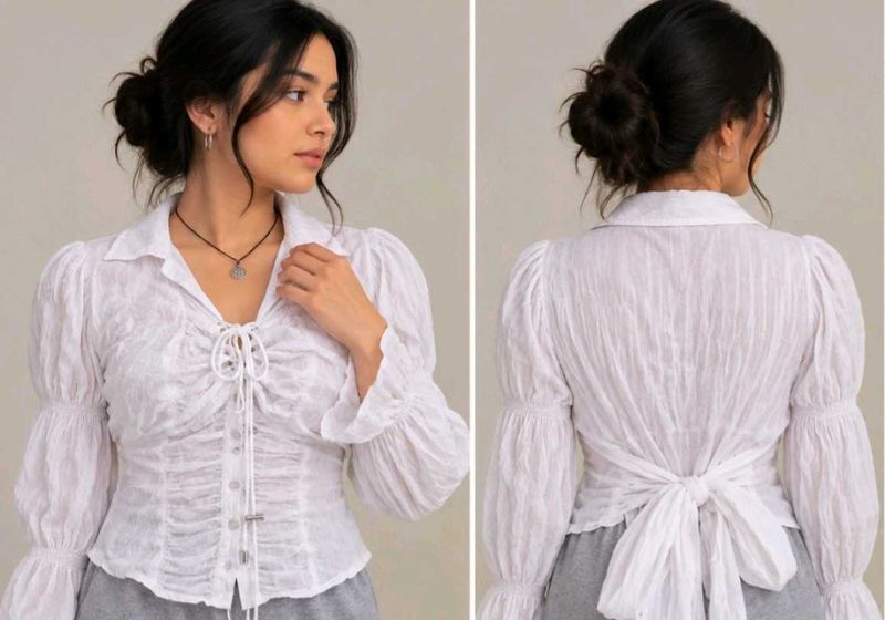 White Ruffle Sleeve Tie-Up Top