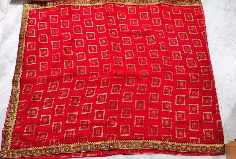 Elegant Red Saree with Golden Motif