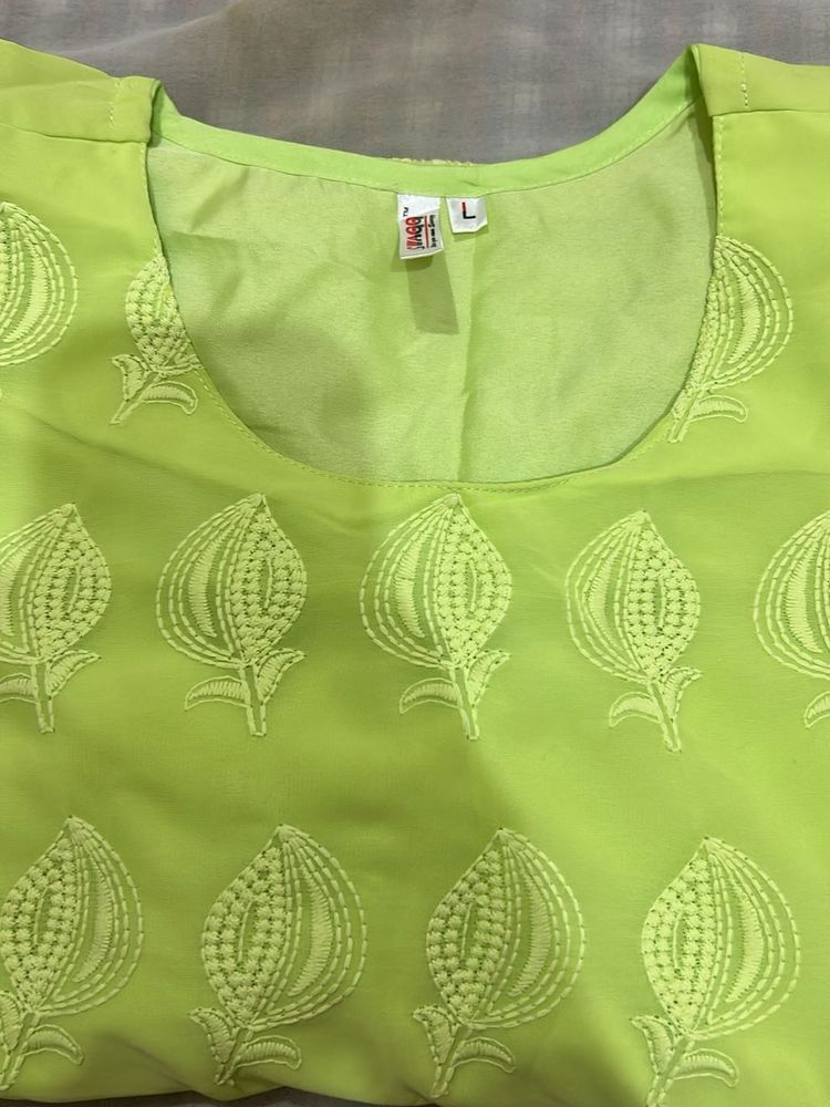 light green embroidered georgette kurta