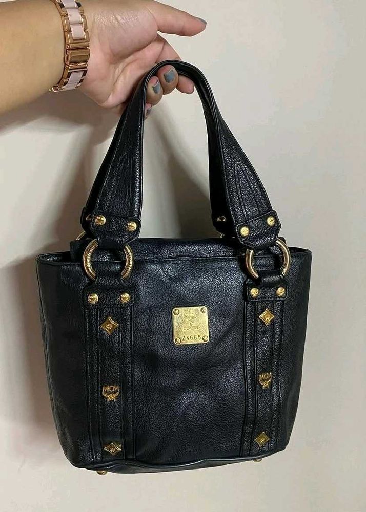 MCM Black Leather Tote Bag