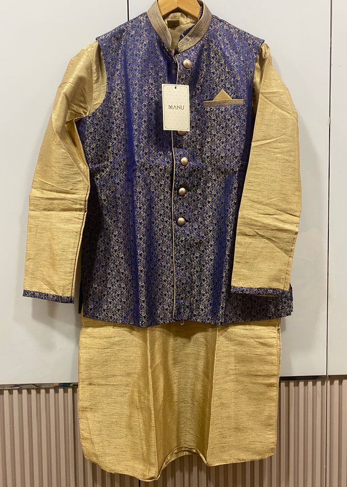 Straight Kurta With Chutidar,Printed Nehru Jacket