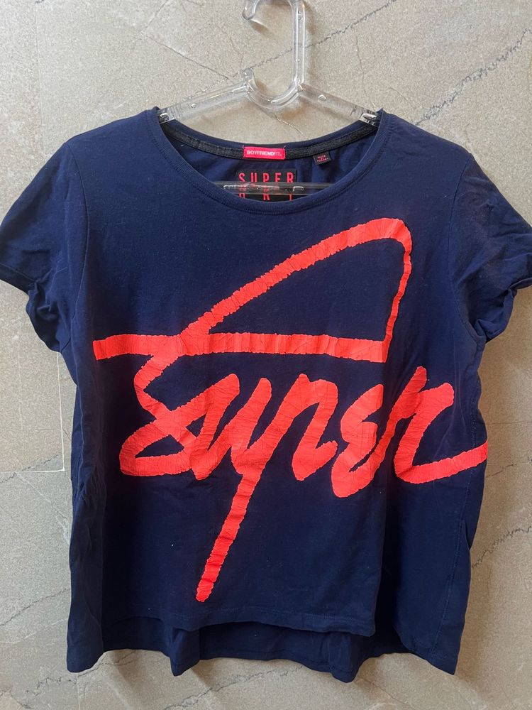 Superdry Navy T-Shirt with Orange Graphic
