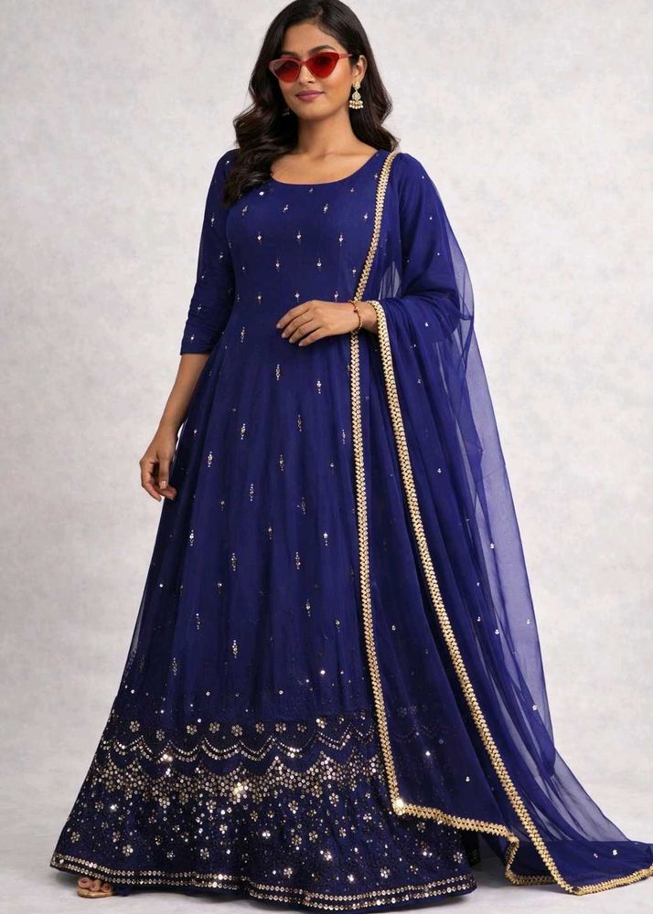 Elegant Navy Blue Embellished Dress