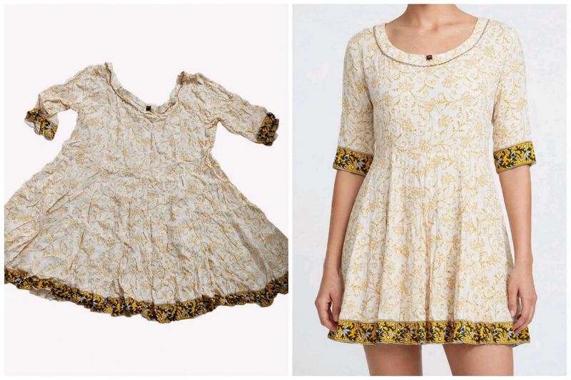 Cream Kurta with Yellow Print