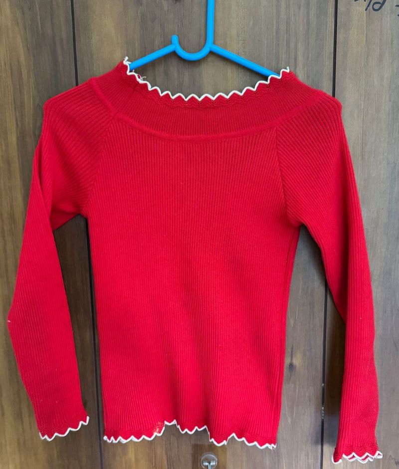 Red Ribbed Long Sleeve Sweater