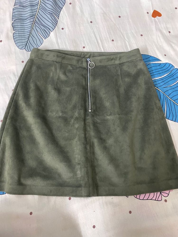Olive Green Suede A-Line Skirt🫒