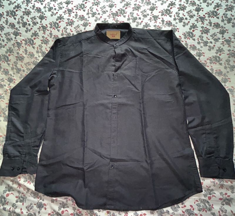 Men's Black Mandarin Collar Shirt