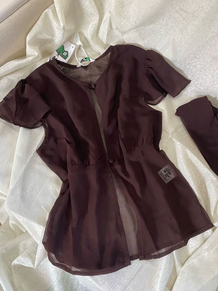 Chic Dark Brown solid cut out Top